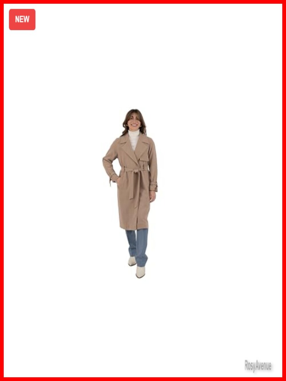 Notch Collar Crepe Trench Coat with Belt & Welt Pockets